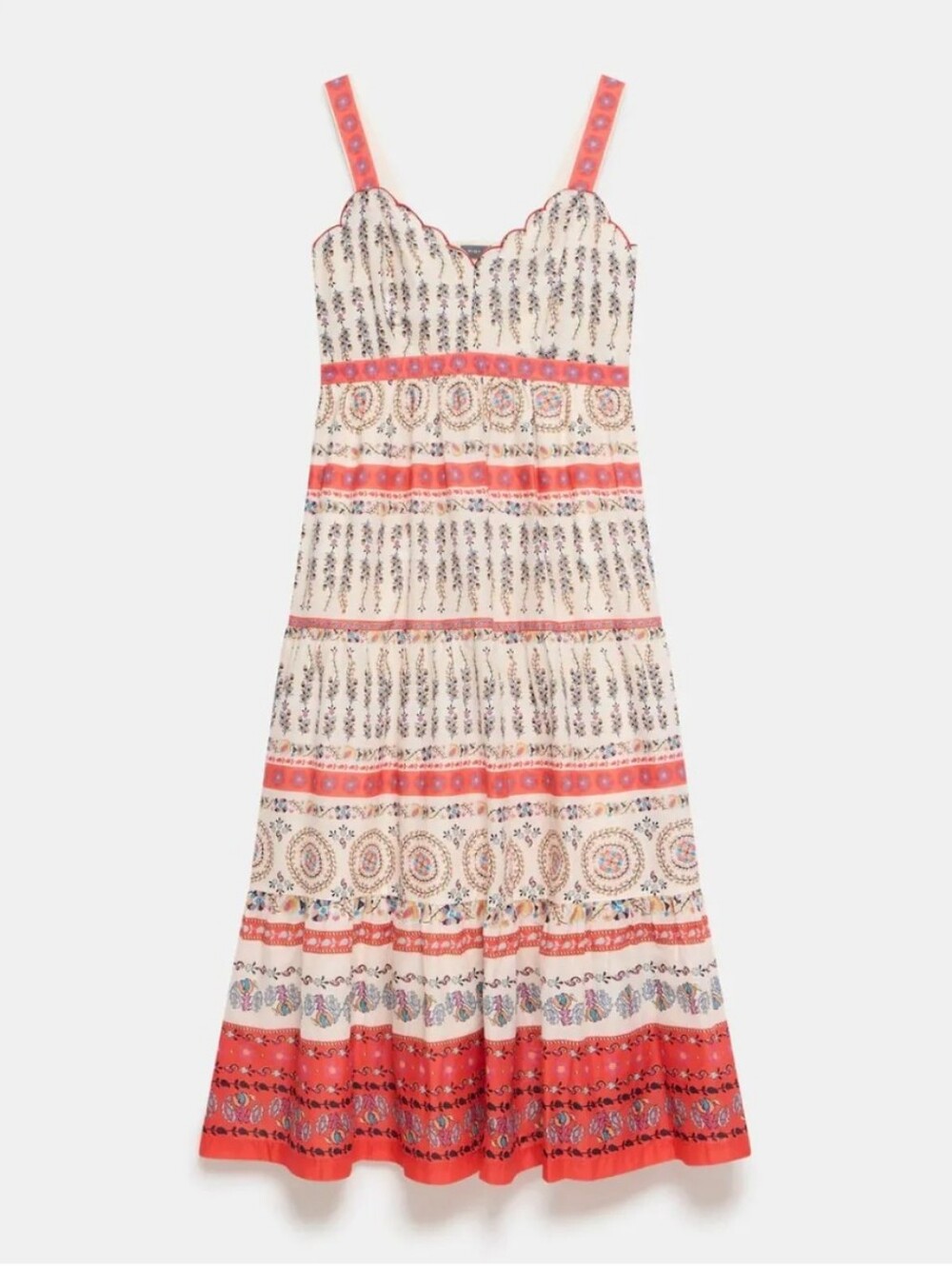 Mint Velvet Red Floral Print Tiered Maxi Cotton Dress Size US 6